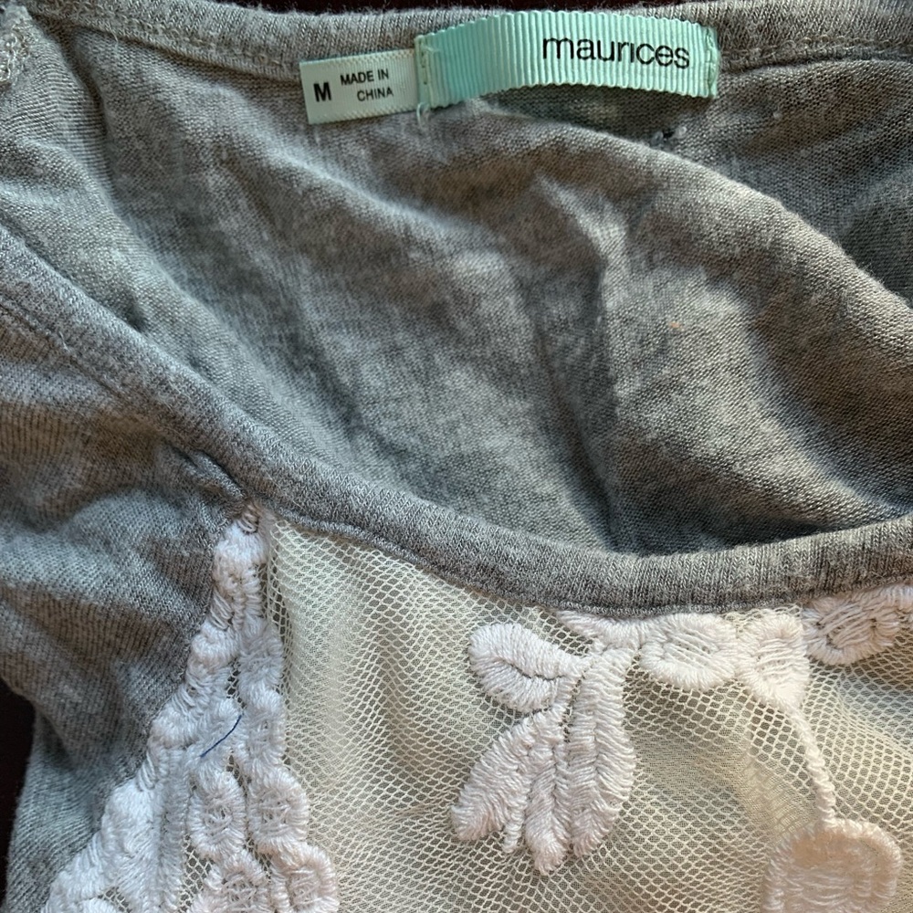 Maurices medium grey shirt with white lace - Picture 2 of 4